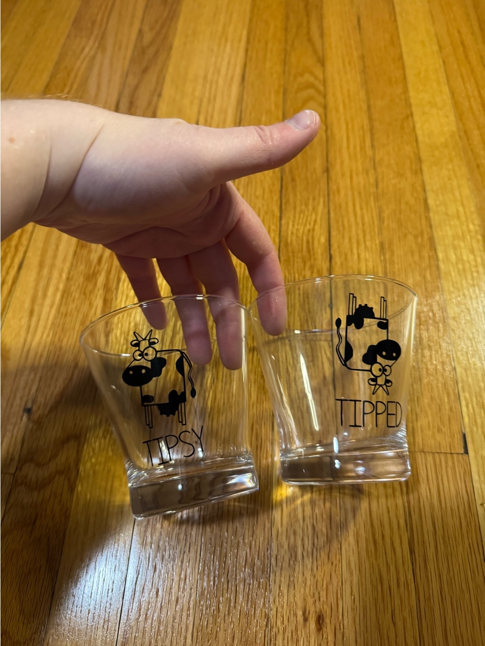 Handmade Tipsy & Tipped Cow Glass Cups Set of 2